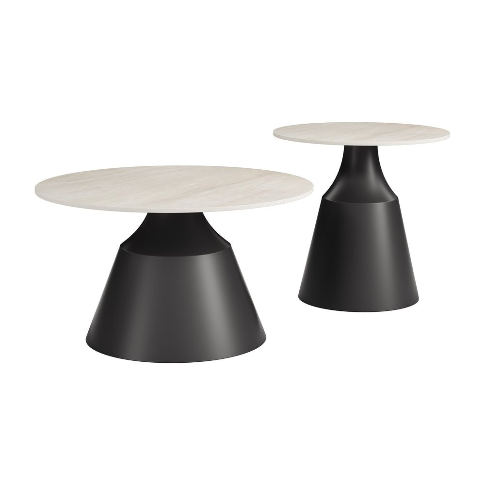 Mesa de Centro para Lounge - ZUO CAMELLA - Varios Colores - Cubierta de Piedra Sinterizada Símil Travertino y Estructura de Acero con Recubrimiento en Polvo - 111112 - Zuo - NOGAL BEAT - Mesa Comercial Interior
