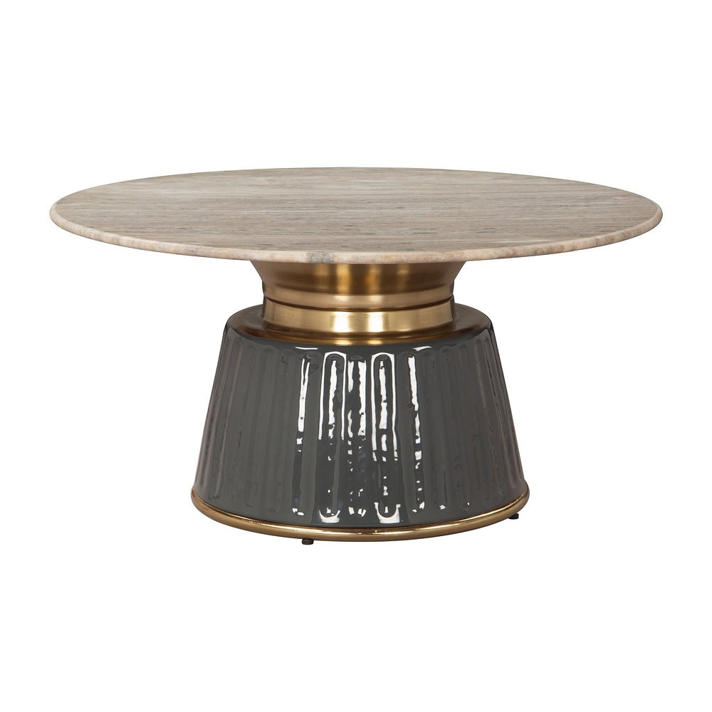 Mesa de Centro para Sala de Espera - ZUO GLASA - Multicolor - Cubierta de Mármol Natural y Estructura de Hierro Electrochapado - 110626 - Zuo - NOGAL BEAT - Mesa Comercial Interior