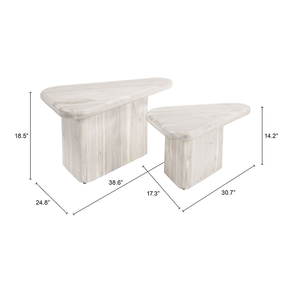 Mesa de Centro para Sala de Espera - ZUO NAVIDIC - Blanco Decapado - Cubierta de Madera de Acacia Blanqueada y Estructura de Madera de Acacia - 109872 - Zuo - NOGAL BEAT - Mesa Comercial Interior