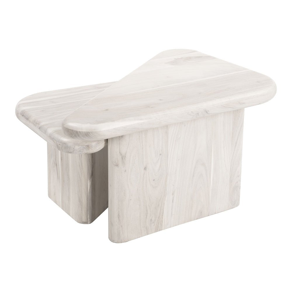 Mesa de Centro para Sala de Espera - ZUO NAVIDIC - Blanco Decapado - Cubierta de Madera de Acacia Blanqueada y Estructura de Madera de Acacia - 109872 - Zuo - NOGAL BEAT - Mesa Comercial Interior