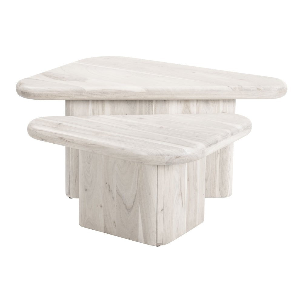 Mesa de Centro para Sala de Espera - ZUO NAVIDIC - Blanco Decapado - Cubierta de Madera de Acacia Blanqueada y Estructura de Madera de Acacia - 109872 - Zuo - NOGAL BEAT - Mesa Comercial Interior