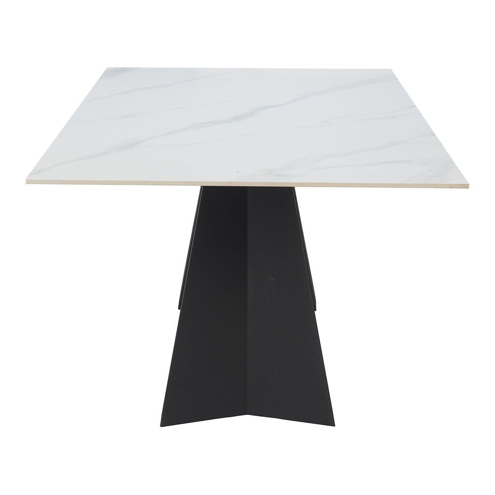 Mesa de Comedor para Bistró - ZUO INKY - Blanco - Cubierta de Piedra Sinterizada Símil Mármol y Estructura de Acero con Recubrimiento en Polvo - 110355 - Zuo - NOGAL BEAT - Mesa Comercial Interior