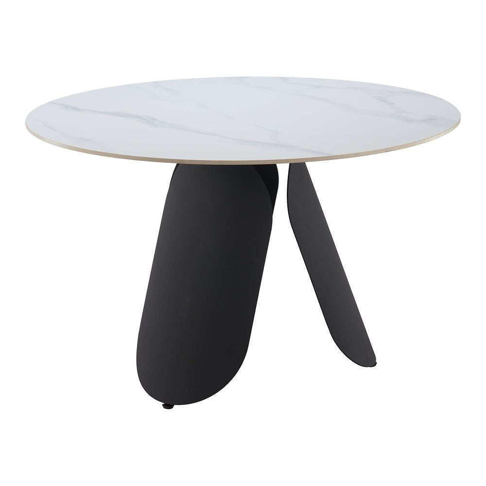 Mesa de Comedor para Food Court - ZUO TORU - Blanco - Cubierta de Piedra Sinterizada Símil Mármol y Estructura de Acero con Recubrimiento en Polvo - 110349 - Zuo - NOGAL BEAT - Mesa Comercial Interior