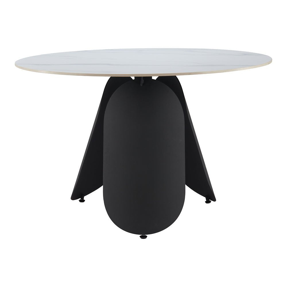 Mesa de Comedor para Food Court - ZUO TORU - Blanco - Cubierta de Piedra Sinterizada Símil Mármol y Estructura de Acero con Recubrimiento en Polvo - 110349 - Zuo - NOGAL BEAT - Mesa Comercial Interior
