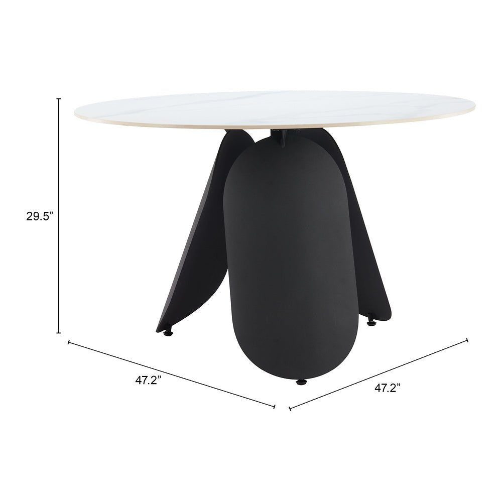 Mesa de Comedor para Food Court - ZUO TORU - Blanco - Cubierta de Piedra Sinterizada Símil Mármol y Estructura de Acero con Recubrimiento en Polvo - 110349 - Zuo - NOGAL BEAT - Mesa Comercial Interior