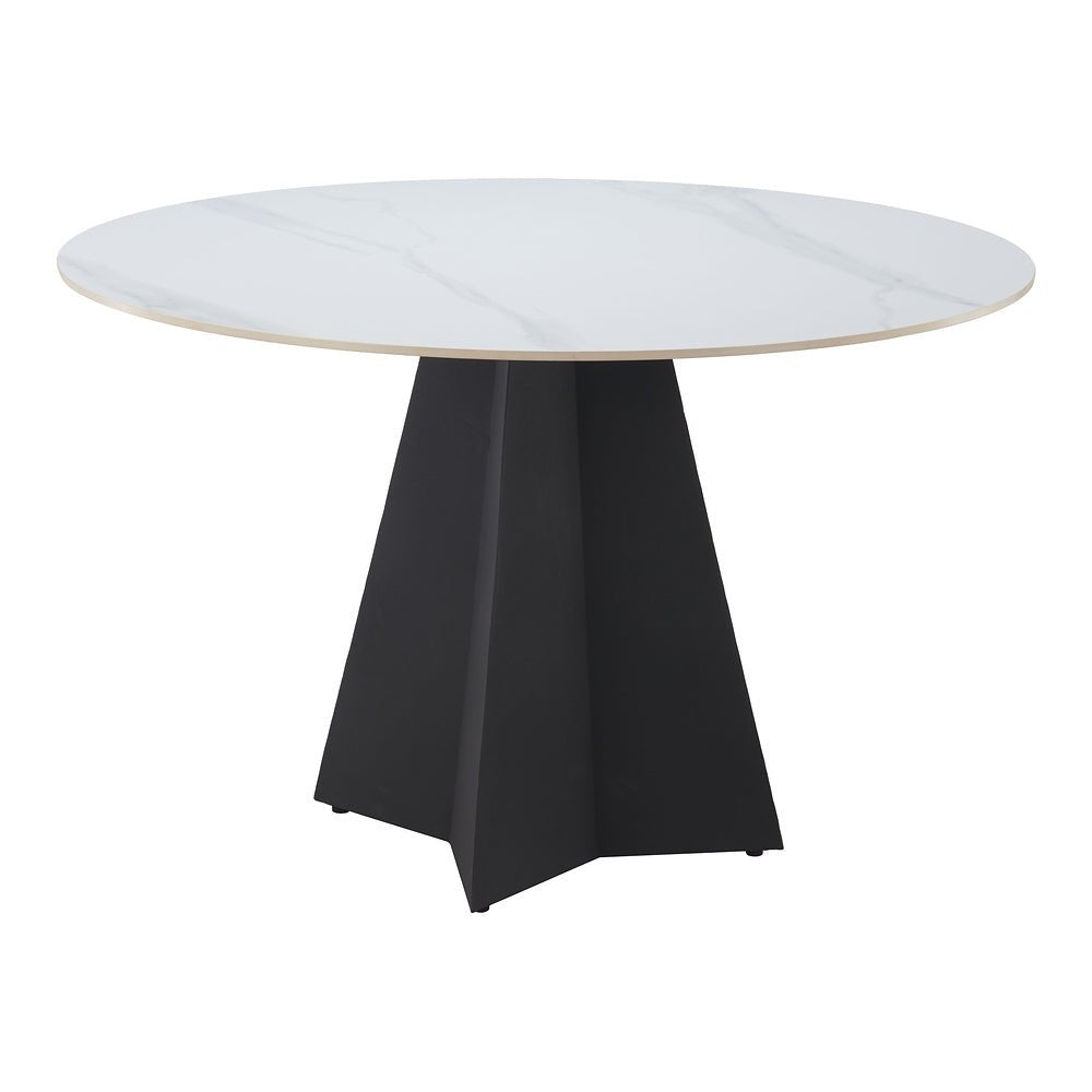Mesa de Comedor para Hotel - ZUO IZAR - Blanco - Cubierta de Piedra Sinterizada Símil Mármol y Estructura de Acero con Recubrimiento en Polvo - 110356 - Zuo - NOGAL BEAT - Mesa Comercial Interior