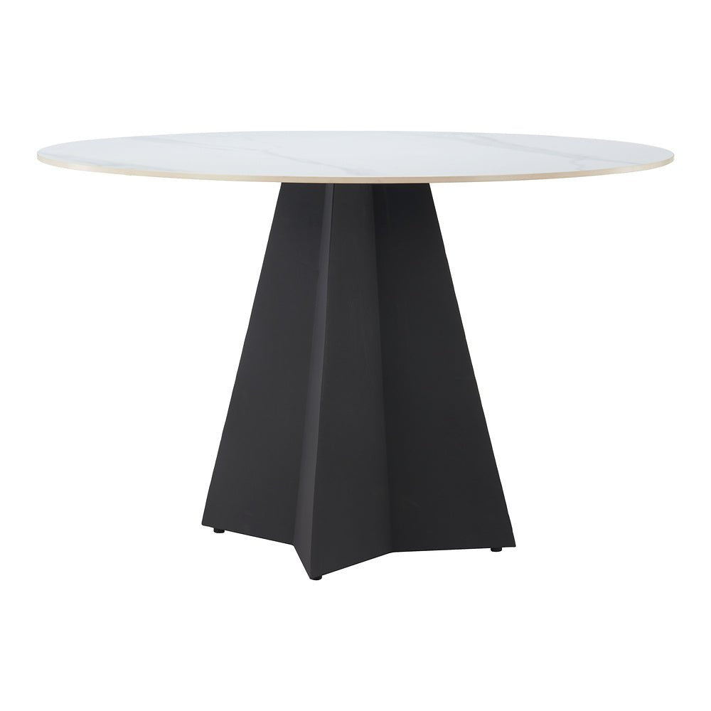 Mesa de Comedor para Hotel - ZUO IZAR - Blanco - Cubierta de Piedra Sinterizada Símil Mármol y Estructura de Acero con Recubrimiento en Polvo - 110356 - Zuo - NOGAL BEAT - Mesa Comercial Interior