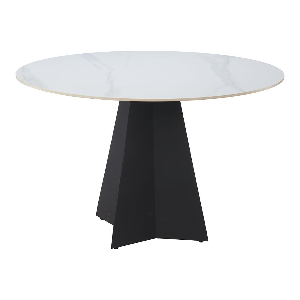 Mesa de Comedor para Hotel - ZUO IZAR - Blanco - Cubierta de Piedra Sinterizada Símil Mármol y Estructura de Acero con Recubrimiento en Polvo - 110356 - Zuo - NOGAL BEAT - Mesa Comercial Interior