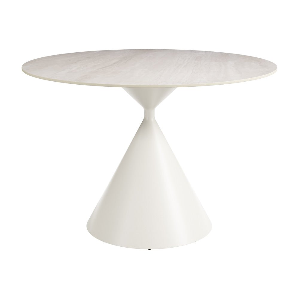 Mesa de Comedor para Restaurante - ZUO PLINN - Varios Colores - Cubierta de Piedra Sinterizada Símil Travertino y Estructura de Acero con Recubrimiento en Polvo - 111105 - Zuo - NOGAL BEAT - Mesa Comercial Interior