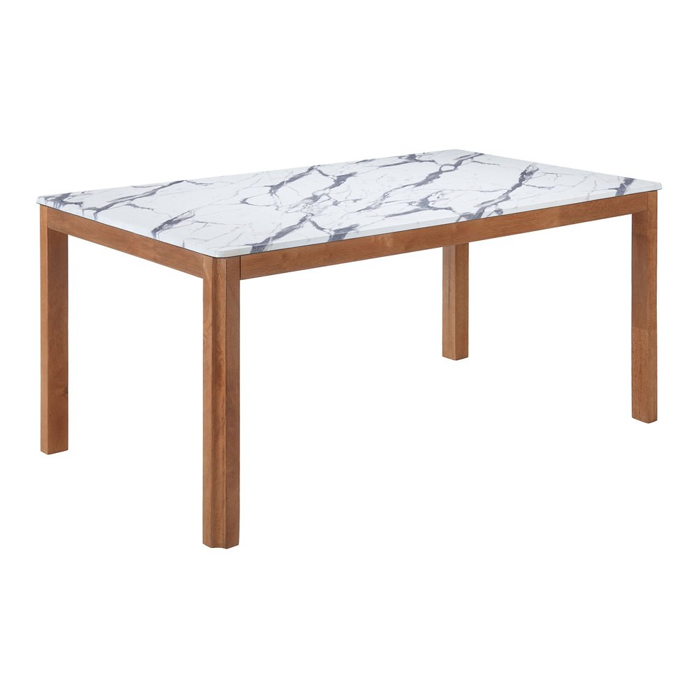 Mesa de Comedor para Salón de Eventos - ZUO JEMY - Blanco - Cubierta de Madera de Hule Símil Mármol y Estructura de Madera Maciza de Hule - 110588 - Zuo - NOGAL BEAT - Mesa Comercial Interior