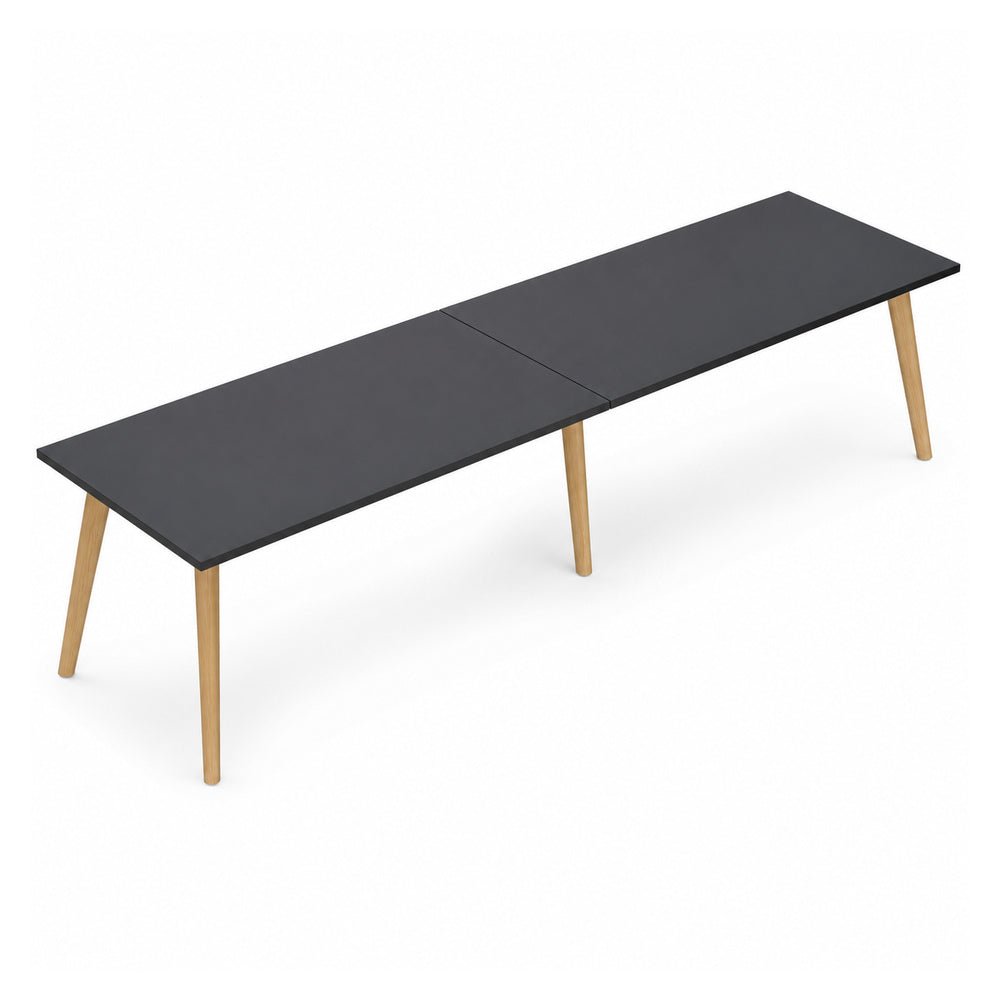 Mesa de Juntas Rectangular de 2 Secciones - VERSA DASH - Estructura Metálica Negra con Patas de Madera de Haya - Frente 480 cm - DS-730 - VERSA - NOGAL BEAT - Mesa de Juntas
