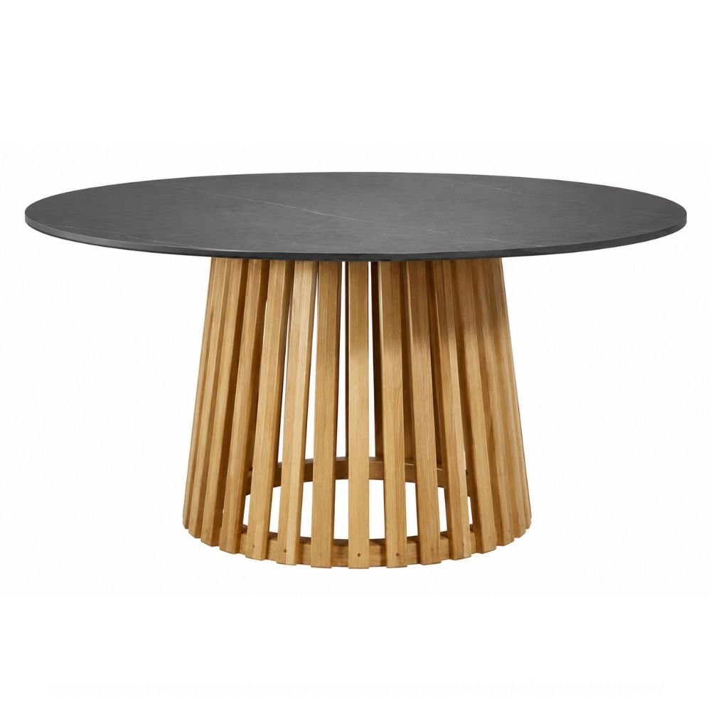 Mesa de Terraza para Hotel - NOGAL BEAT MARBELLA - Varios Colores - Madera Teca y Mármol - MESA MARBELLA D:150 Gris mármol - CAMCO - NOGAL BEAT - Mesa de Terraza