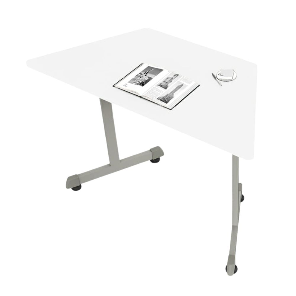 Mesa de trabajo trapezoidal OFIK 258 con cubierta de melamina y estructura de acero