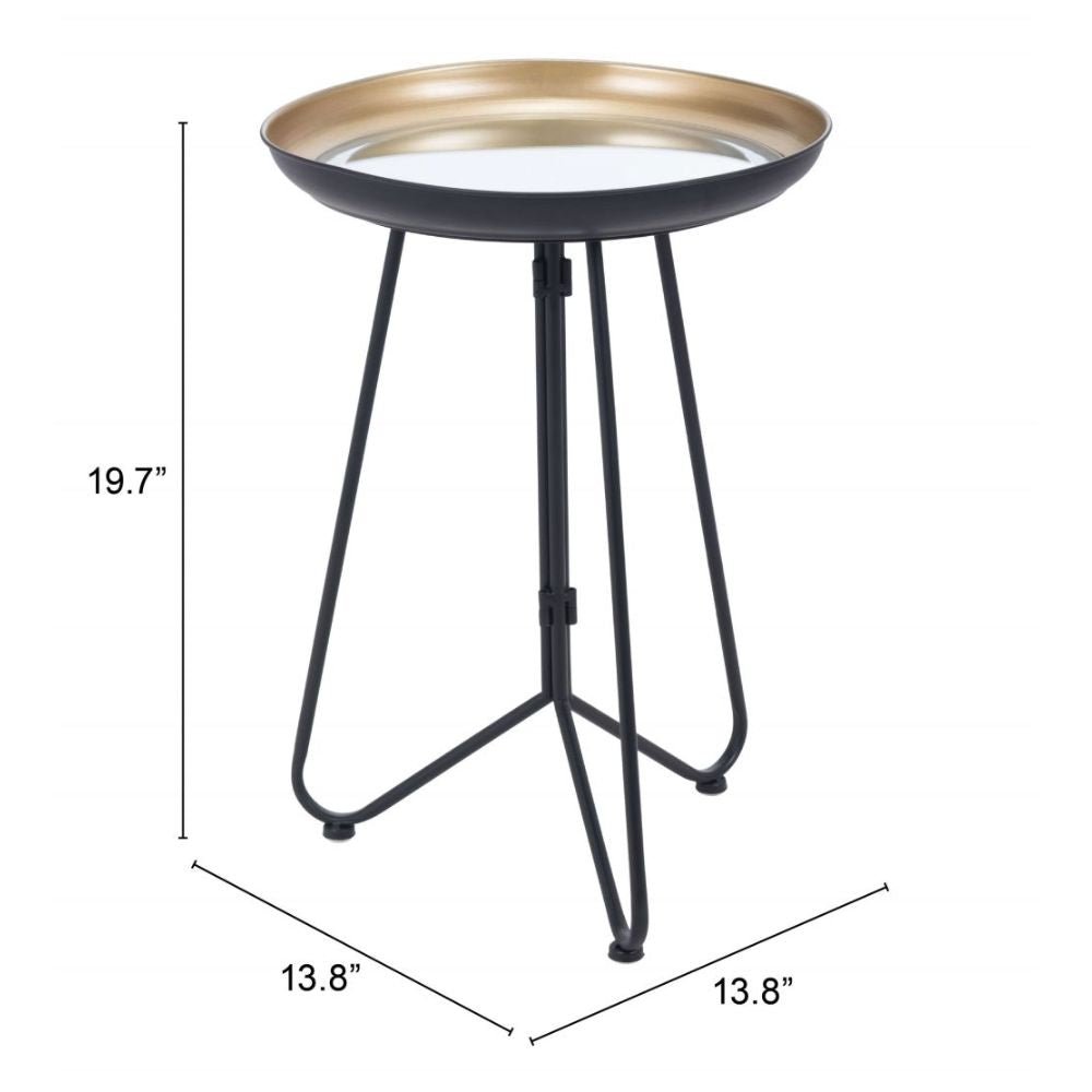 MESA DECORATIVA NOGAL BEAT FOLEY | Mesa Decorativa Ocasional | 51 cm | Estructura Acero Negro | Oro | Espejo de Cristal | Interior - 101496 - Zuo - NOGAL BEAT - Mesas