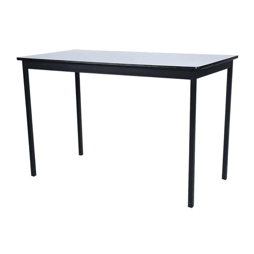 Mesa escolar ALBAR MR-210 con estructura de acero tubular negro y cubierta de melamina blanca de 19 mm