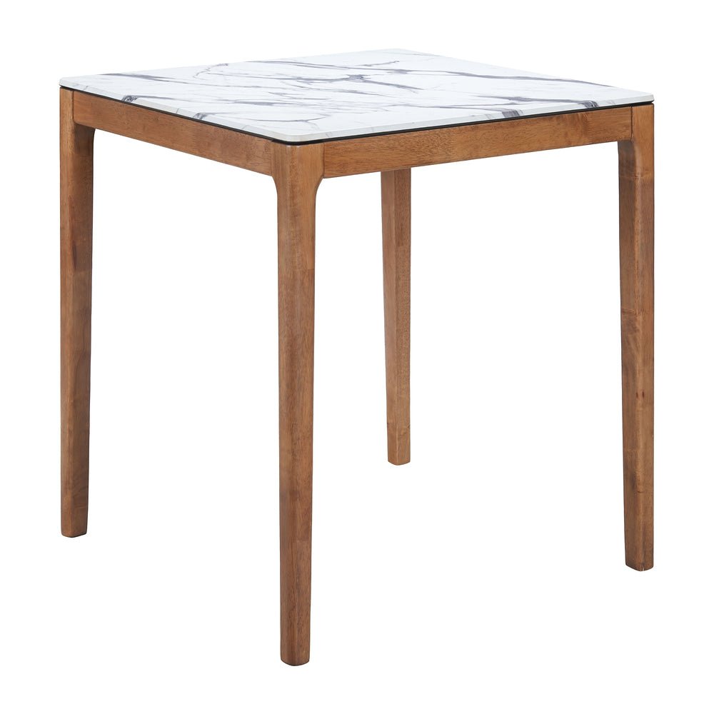 Mesa Mostrador para Bar - ZUO EVA - Blanco - Cubierta de Madera de Hule Símil Mármol y Estructura de Madera Maciza de Hule - 110586 - Zuo - NOGAL BEAT - Mesa Comercial Interior
