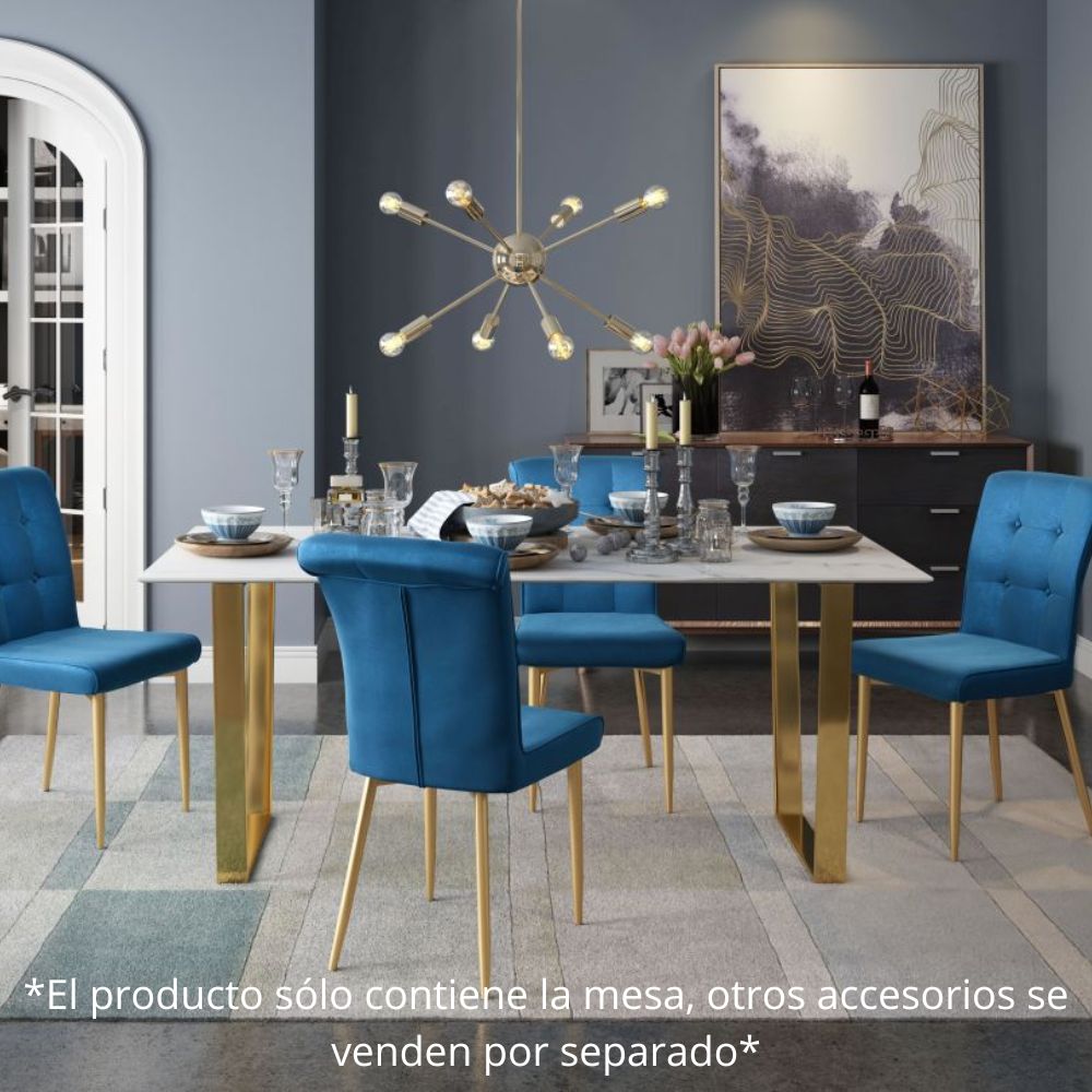 MESA NOGAL BEAT ATLAS | Mesa para Comedor | 51 cm | Base Acero Inoxidable Galvanizado Oro | Blanco | Piedra Compuesta de Mármol Sintético | Interior - 100652 - Zuo - NOGAL BEAT - Mesas