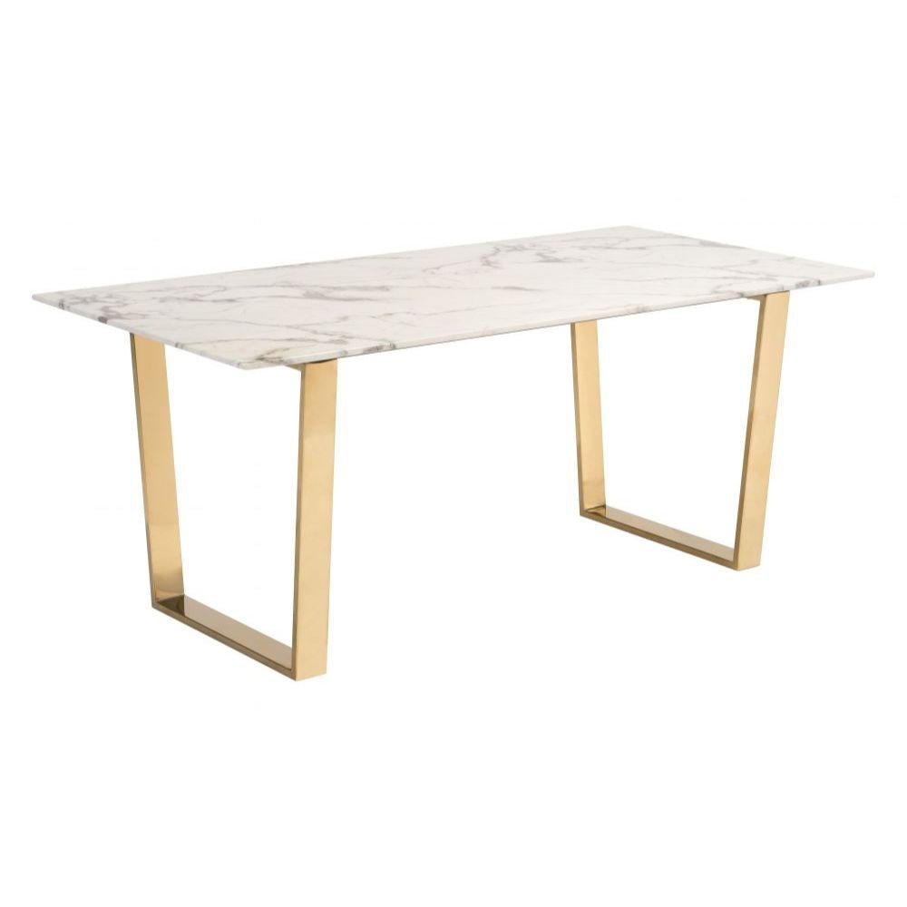 MESA NOGAL BEAT ATLAS | Mesa para Comedor | 51 cm | Base Acero Inoxidable Galvanizado Oro | Blanco | Piedra Compuesta de Mármol Sintético | Interior - 100652 - Zuo - NOGAL BEAT - Mesas