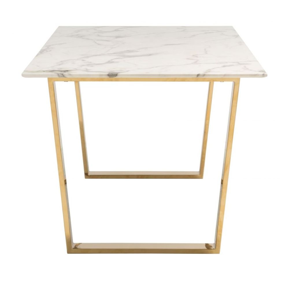 MESA NOGAL BEAT ATLAS | Mesa para Comedor | 51 cm | Base Acero Inoxidable Galvanizado Oro | Blanco | Piedra Compuesta de Mármol Sintético | Interior - 100652 - Zuo - NOGAL BEAT - Mesas