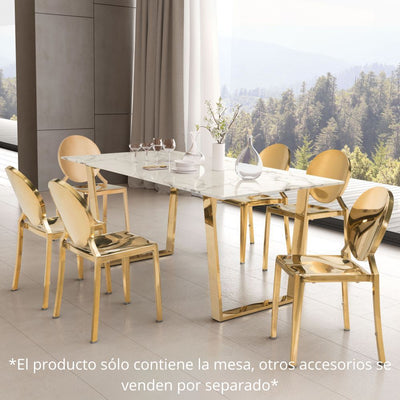 MESA NOGAL BEAT ATLAS | Mesa para Comedor | 51 cm | Base Acero Inoxidable Galvanizado Oro | Blanco | Piedra Compuesta de Mármol Sintético | Interior - 100652 - Zuo - NOGAL BEAT - Mesas