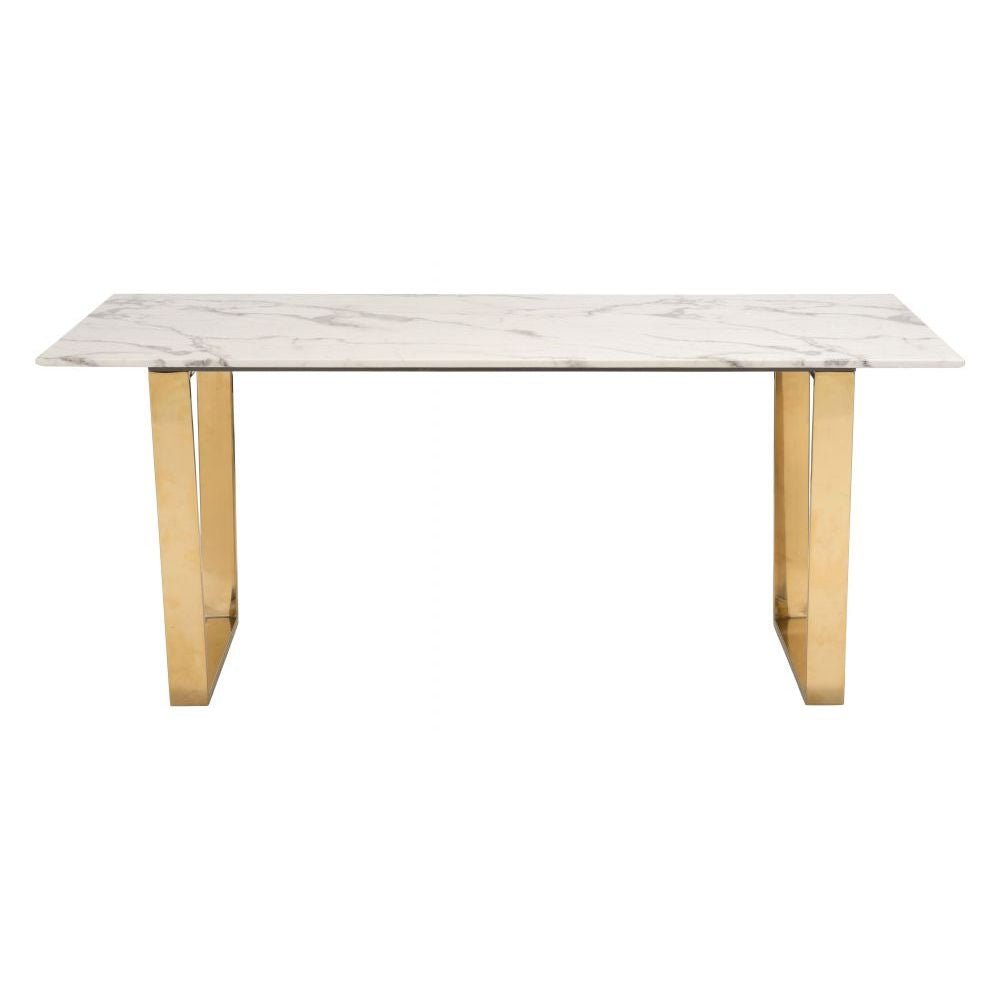 MESA NOGAL BEAT ATLAS | Mesa para Comedor | 51 cm | Base Acero Inoxidable Galvanizado Oro | Blanco | Piedra Compuesta de Mármol Sintético | Interior - 100652 - Zuo - NOGAL BEAT - Mesas