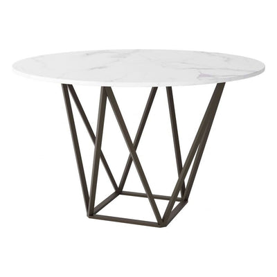 MESA NOGAL BEAT TINTERN | Mesa para Comedor | 76 cm | Base Acero Bronce | Blanco | Piedra Compuesta de Mármol Sintético | Interior - 100715 - Zuo - NOGAL BEAT - Mesas