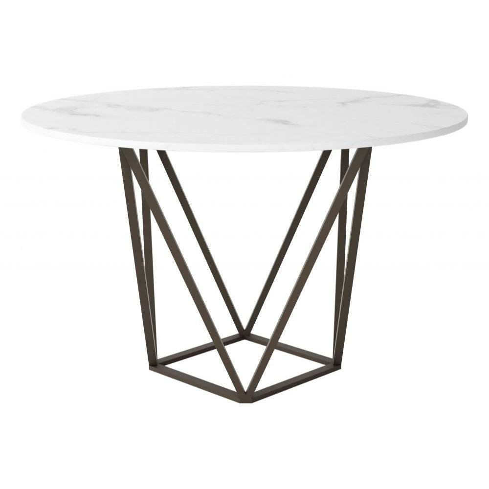 MESA NOGAL BEAT TINTERN | Mesa para Comedor | 76 cm | Base Acero Bronce | Blanco | Piedra Compuesta de Mármol Sintético | Interior - 100715 - Zuo - NOGAL BEAT - Mesas