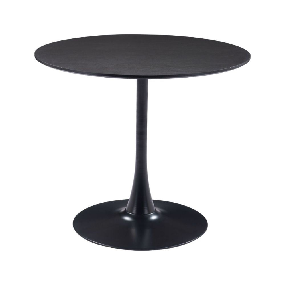 Mesa redonda para cafetería Zuo Opus 109558 negra con cubierta de MDF imitación madera sobre pedestal de acero