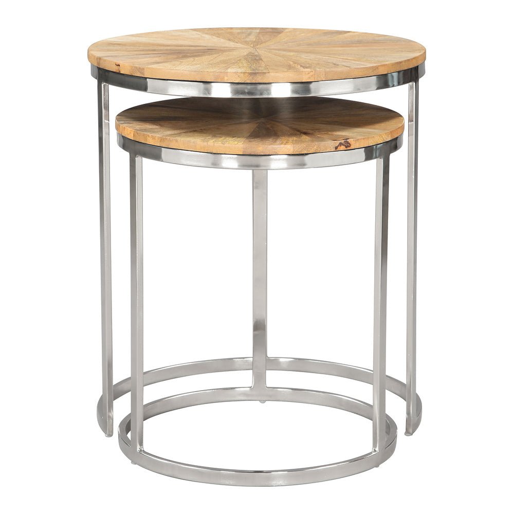 Mesas Nido para Sala de Espera - ZUO BARI - Natural - Cubierta de Madera de Mango y Estructura de Hierro Electrochapado - 109776 - Zuo - NOGAL BEAT - Mesa Comercial Interior