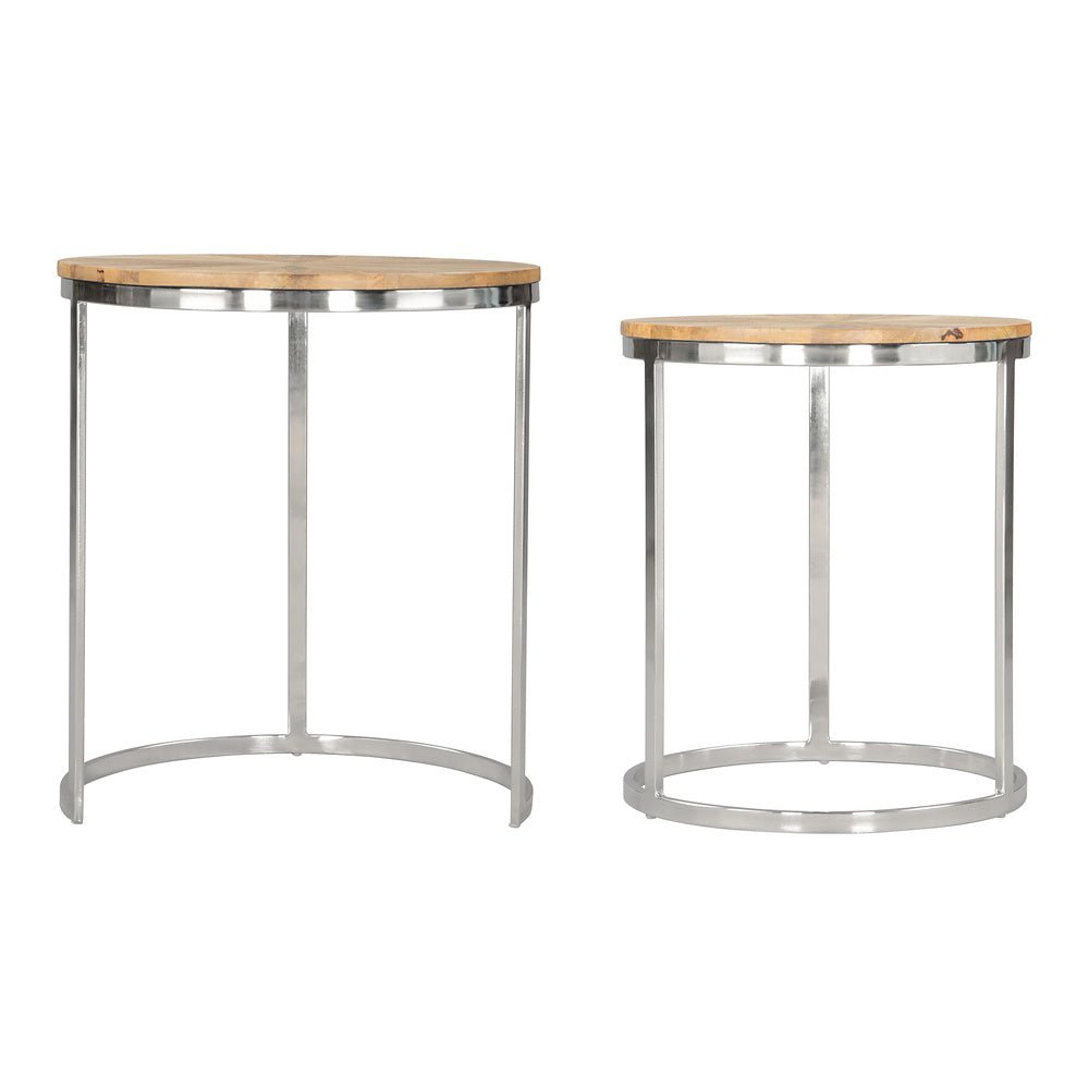Mesas Nido para Sala de Espera - ZUO BARI - Natural - Cubierta de Madera de Mango y Estructura de Hierro Electrochapado - 109776 - Zuo - NOGAL BEAT - Mesa Comercial Interior
