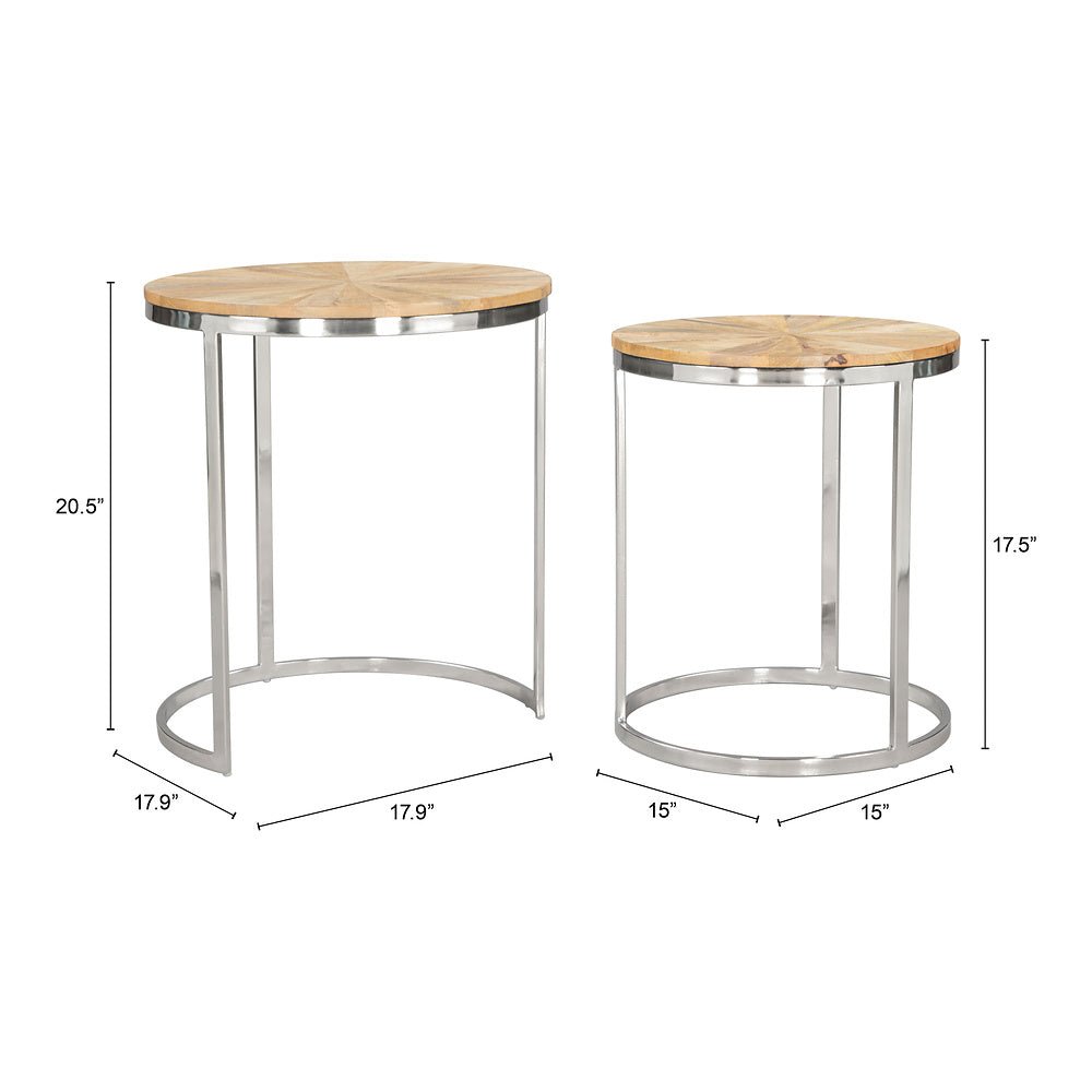 Mesas Nido para Sala de Espera - ZUO BARI - Natural - Cubierta de Madera de Mango y Estructura de Hierro Electrochapado - 109776 - Zuo - NOGAL BEAT - Mesa Comercial Interior