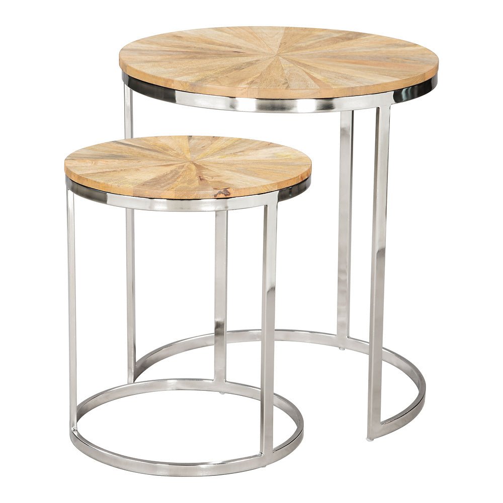 Mesas Nido para Sala de Espera - ZUO BARI - Natural - Cubierta de Madera de Mango y Estructura de Hierro Electrochapado - 109776 - Zuo - NOGAL BEAT - Mesa Comercial Interior