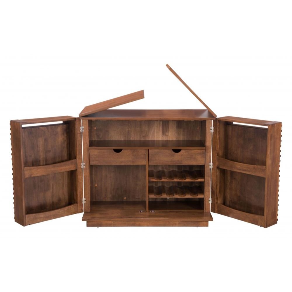 MUEBLE BAR NOGAL BEAT LINEA | Mueble Bar Nogal para Botellas y Copas | 2 Puertas 2 Cajones | Madera de Caucho Chapada en Nogal MDF | Interior - 100670 - Zuo - NOGAL BEAT - Credenza