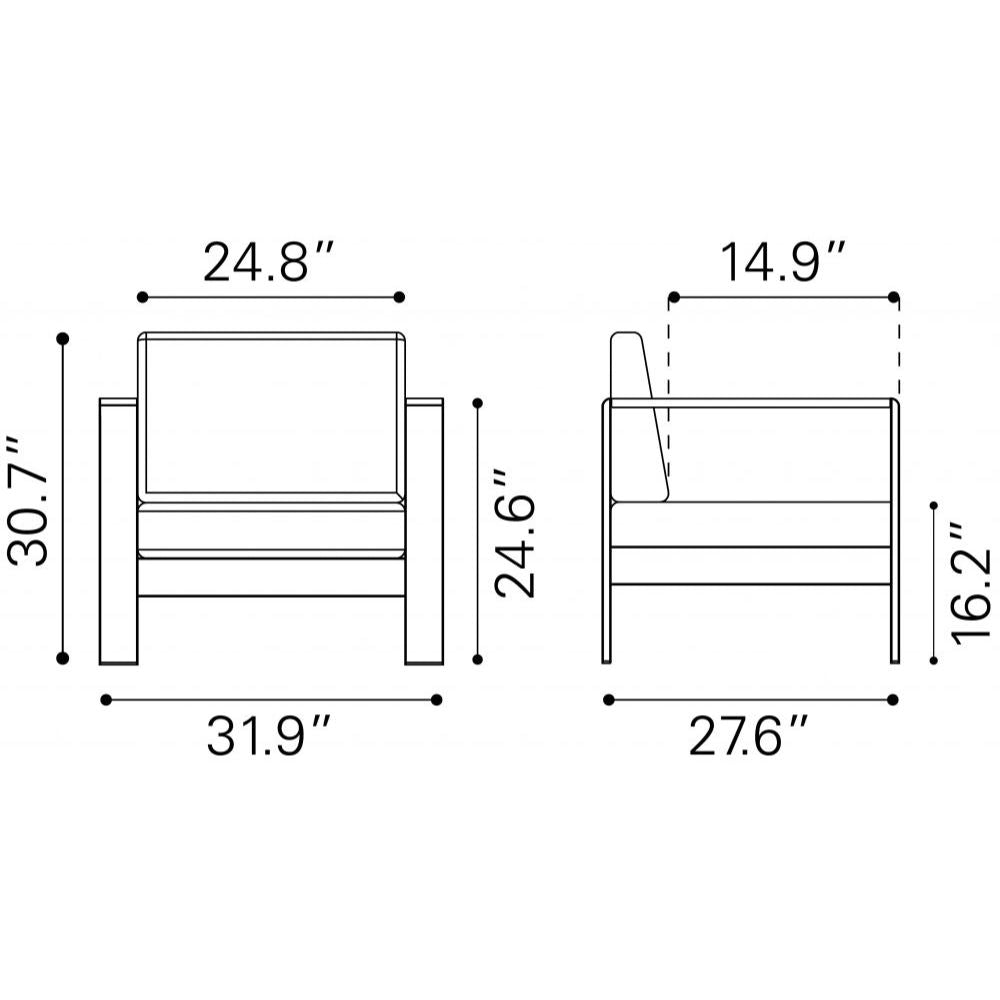 NOGAL BEAT COSMOPOLITAN | Sillon Terraza Aire Libre | Marco en Aluminio | Gris Obscuro | Polietileno Imitacion Madera | Exterior - 703985 - Zuo - NOGAL BEAT -