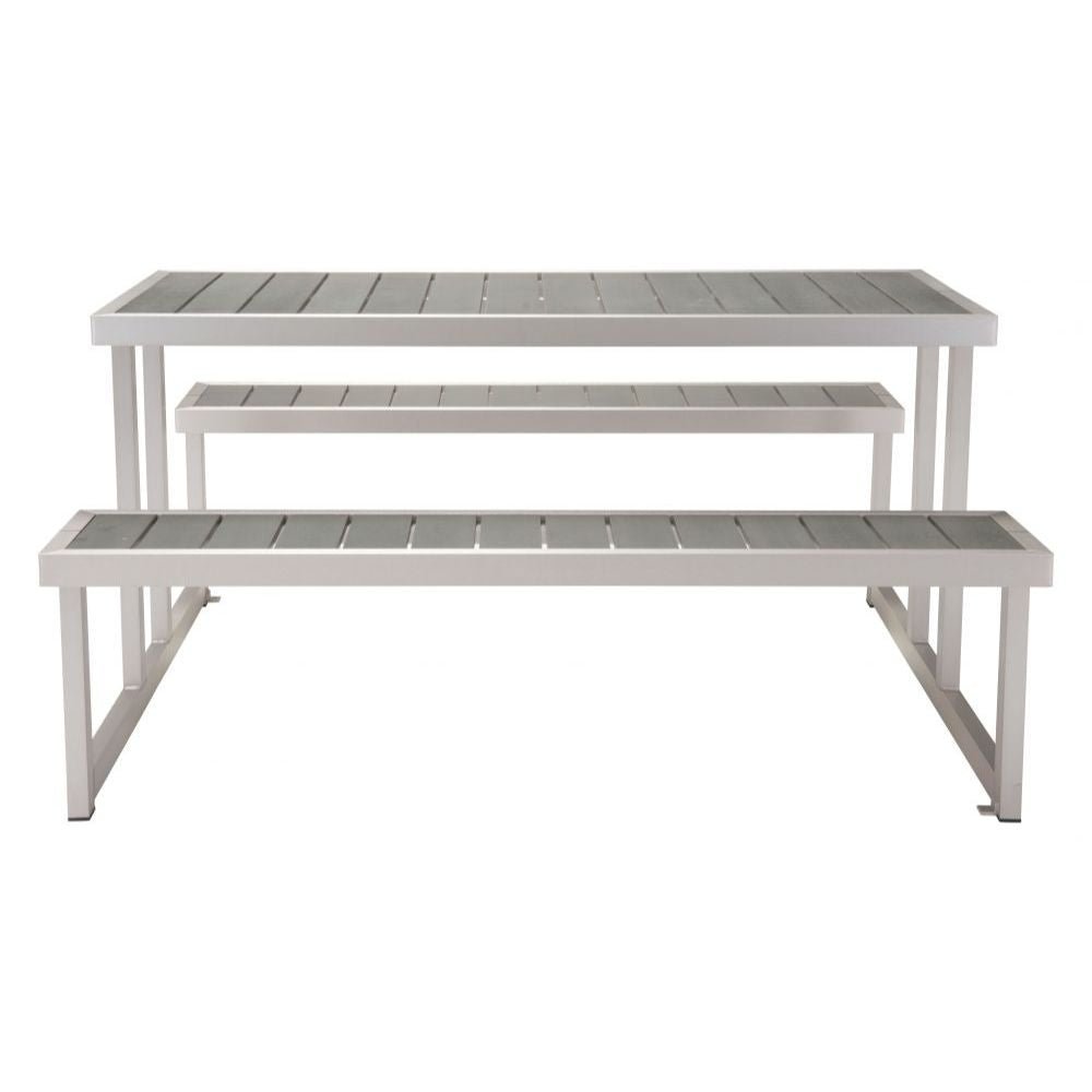 NOGAL BEAT CUOMO | Mesa de Picnic Terraza Patio | Estructura en Aluminio | Gris y Plata | Polietileno Aluminio Cepillado | Exterior - 703784 - Zuo - NOGAL BEAT -