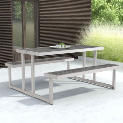 NOGAL BEAT CUOMO | Mesa de Picnic Terraza Patio | Estructura en Aluminio | Gris y Plata | Polietileno Aluminio Cepillado | Exterior - 703784 - Zuo - NOGAL BEAT -