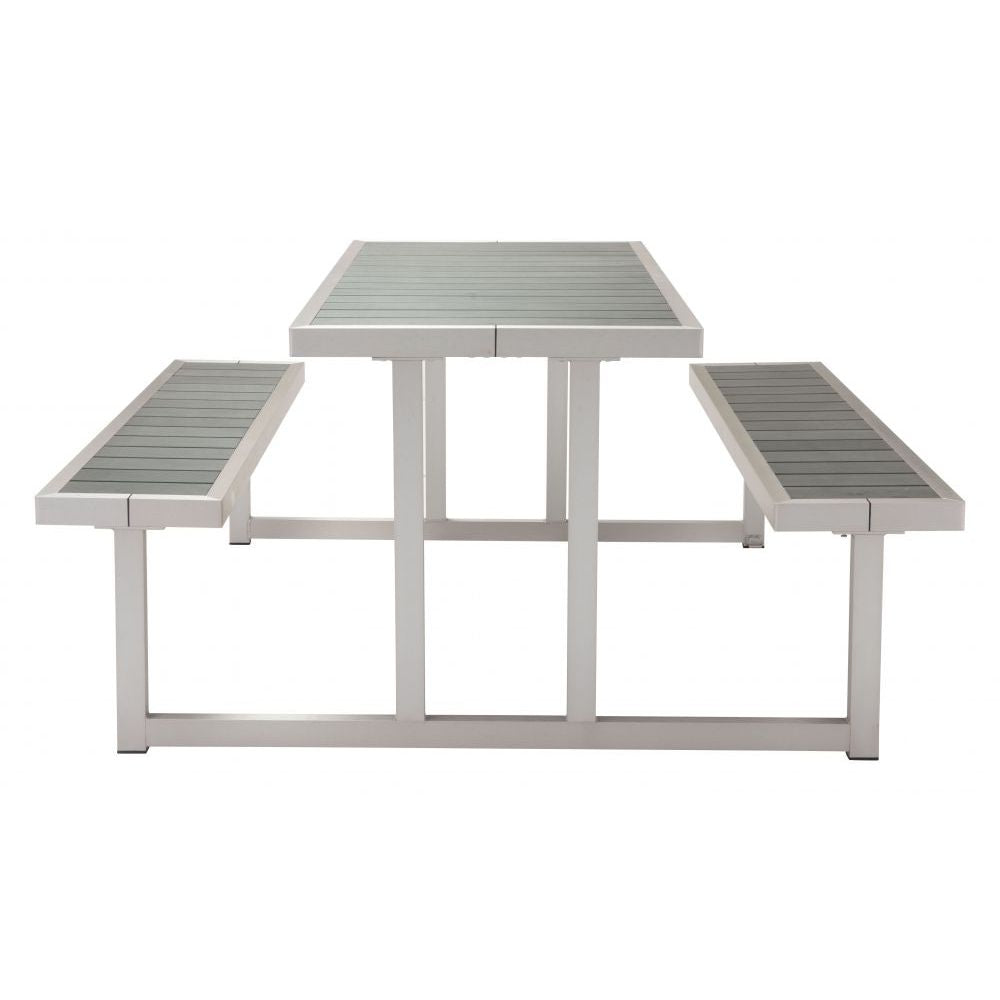 NOGAL BEAT CUOMO | Mesa de Picnic Terraza Patio | Estructura en Aluminio | Gris y Plata | Polietileno Aluminio Cepillado | Exterior - 703784 - Zuo - NOGAL BEAT -