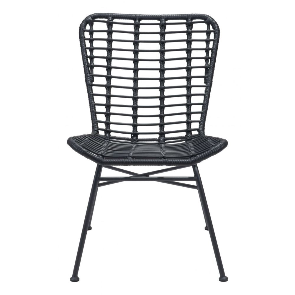 NOGAL BEAT LORENA | Silla de Comedor Al Aire Libre | Extructura en Acero | Negro | Tejido Ratán Sintético | Exterior - 703946 - Zuo - NOGAL BEAT -