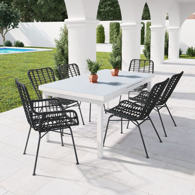 NOGAL BEAT LORENA | Silla de Comedor Al Aire Libre | Extructura en Acero | Negro | Tejido Ratán Sintético | Exterior - 703946 - Zuo - NOGAL BEAT -