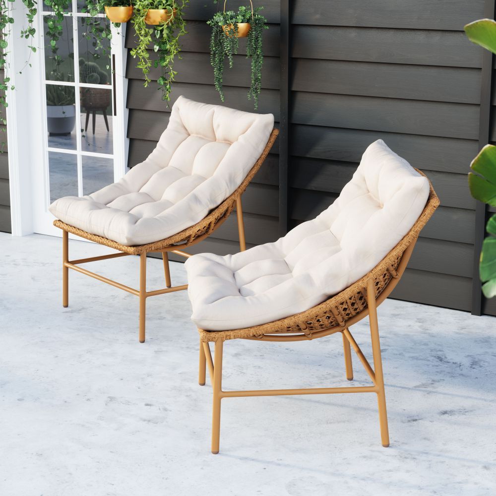 NOGAL BEAT MERILYN | Silla Decorada Al Aire Libre | Extructura en Aluminio | Beige y Natural | Tejido Ratán Sintético | Exterior - 703972 - Zuo - NOGAL BEAT -