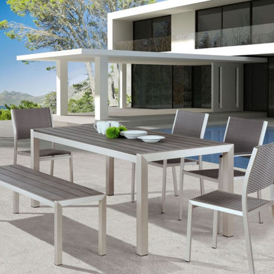 NOGAL BEAT METROPOLITAN | Banco Doble Terraza Aire Libre | Marco en Aluminio | Gris y Plata | Polietileno Imitacion Madera | Exterior - 701862 - Zuo - NOGAL BEAT -