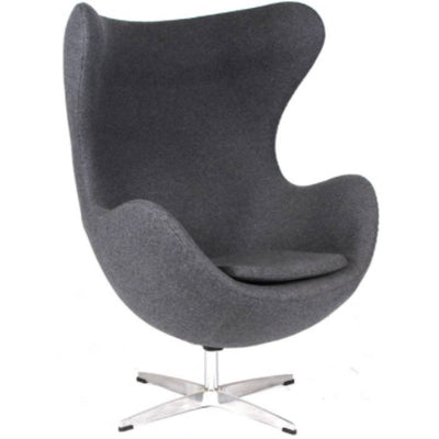 Sillón ocasional NOGAL BEAT EGG giratorio de forma envolvente, tapizado en tela con base estrella de acero.