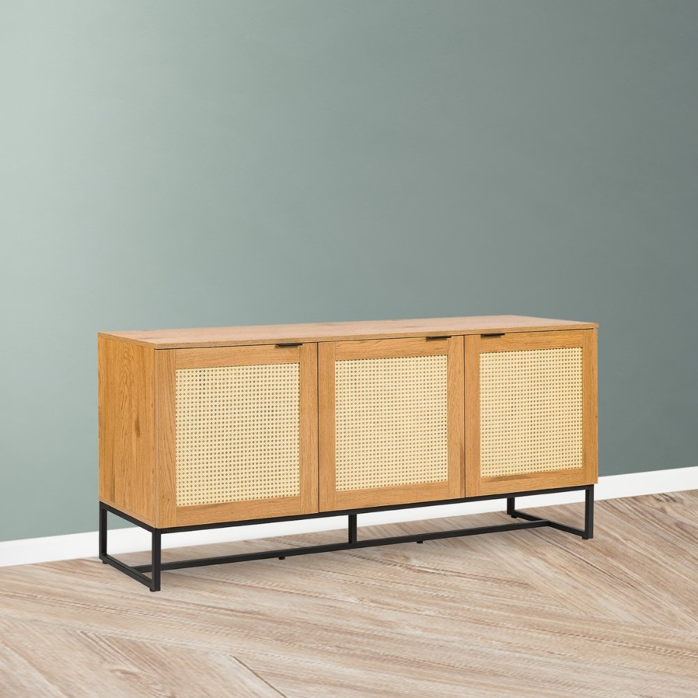 Nogal Beat Xelha 160x40 Chapa Roble Rattan Credenza - CRED0903543 - Mundo In - NOGAL BEAT -