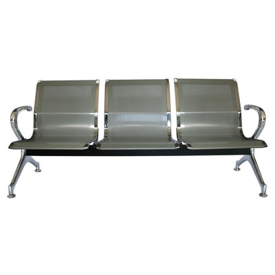 Banca de aeropuerto Offiho OHR-2800-3PCR de 3 plazas con asiento y respaldo en lámina de acero troquelada perforada y patas cromadas