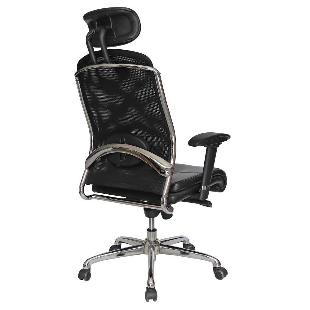 Offiho Silla Croma Ohe-195 Negro Oficina Ejecutiva Respaldo En Malla Asiento Tapizado En Suave Piel Giratoria Con Cabecera Diseño Ergonomico - OHE-195negro - OFFIHO - NOGAL BEAT - Silla para oficina