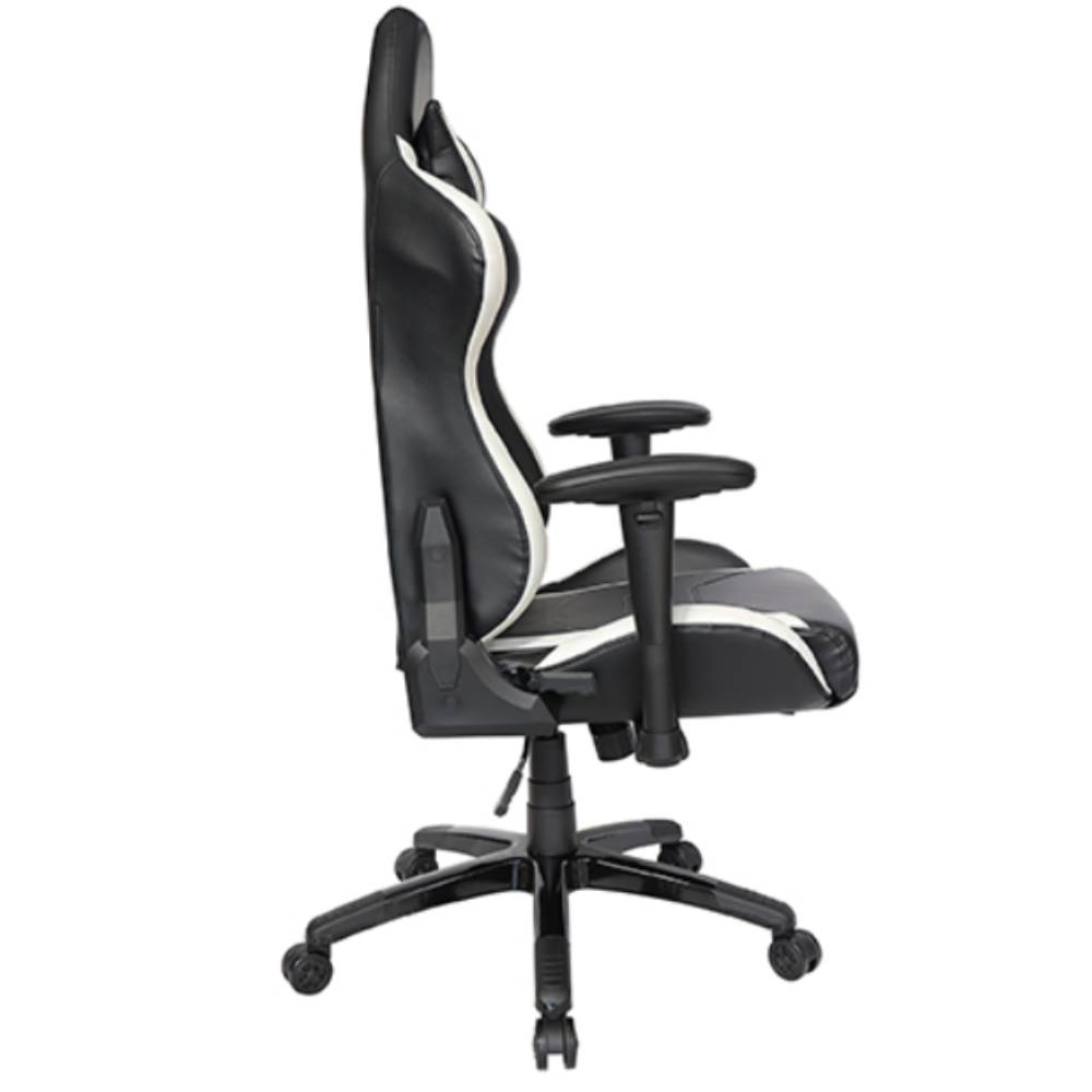 SILLA OFFIHO EXTREME GAMER-002 | Silla para Casa Home Office | Respaldo Alto con Cabecera | Negro con Blanco | Tapizado Soft Revolving Leather | Interior | Ten Horas Diversión Frente al Monitor Hogar Area Trabajo Profesional