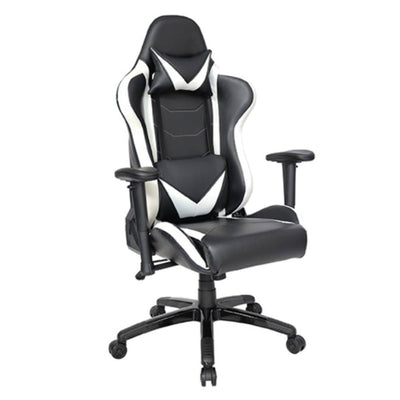 SILLA OFFIHO EXTREME GAMER-002 | Silla para Casa Home Office | Respaldo Alto con Cabecera | Negro con Blanco | Tapizado Soft Revolving Leather | Interior | Ten Horas Diversión Frente al Monitor Hogar Area Trabajo Profesional