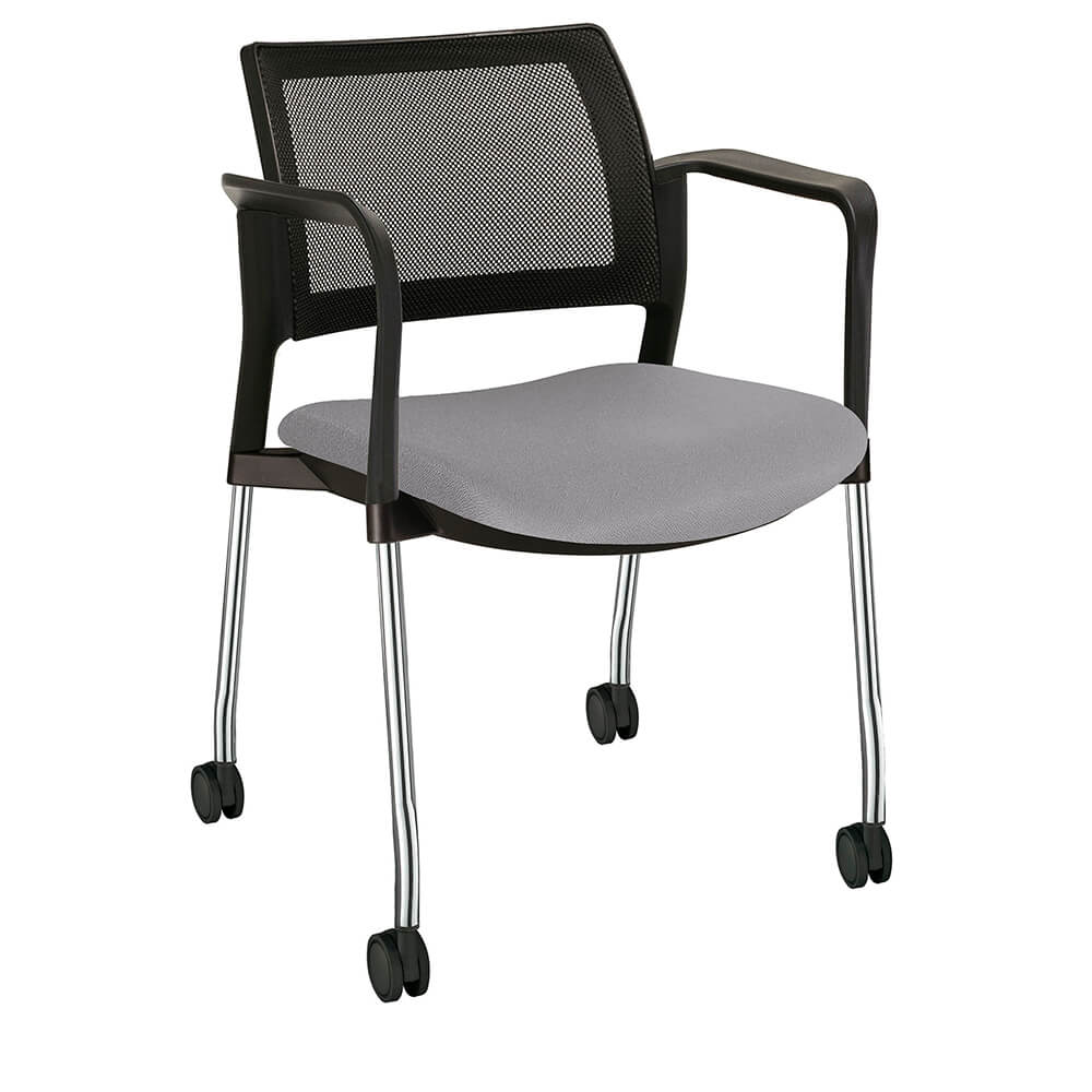 SILLA OFFIHO KYOS OHV-372CR | Silla Respaldo Malla Diseño Ergonómico Oficina Operativa | Descansabrazos | Base 4 Puntas | Asiento Tapizado | Interior | Aula Capacitación Sala Juntas Oficinas Área Operativa con Ruedas Rueditas