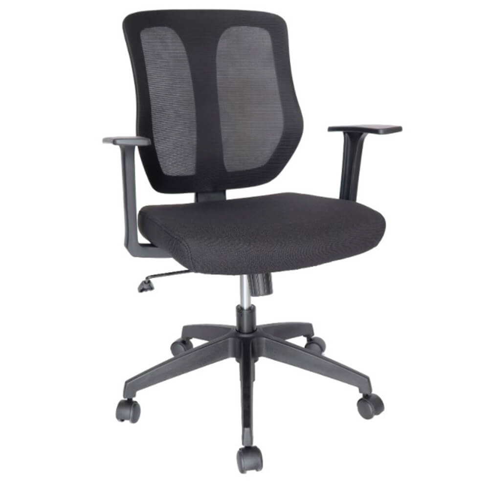 Offiho Silla Wind Ohe-55 Oficina Secretarial Respaldo En Malla De Diseño Ergonómico Tapiz En Color Negro - OHE-55negro - OFFIHO - NOGAL BEAT - Silla para oficina