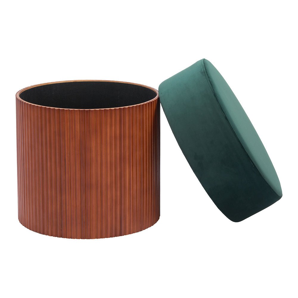 Otomán para Boutique - ZUO BOTO - Verde - Tapizado en Tela Tipo Terciopelo - 110182 - Zuo - NOGAL BEAT - Taburete